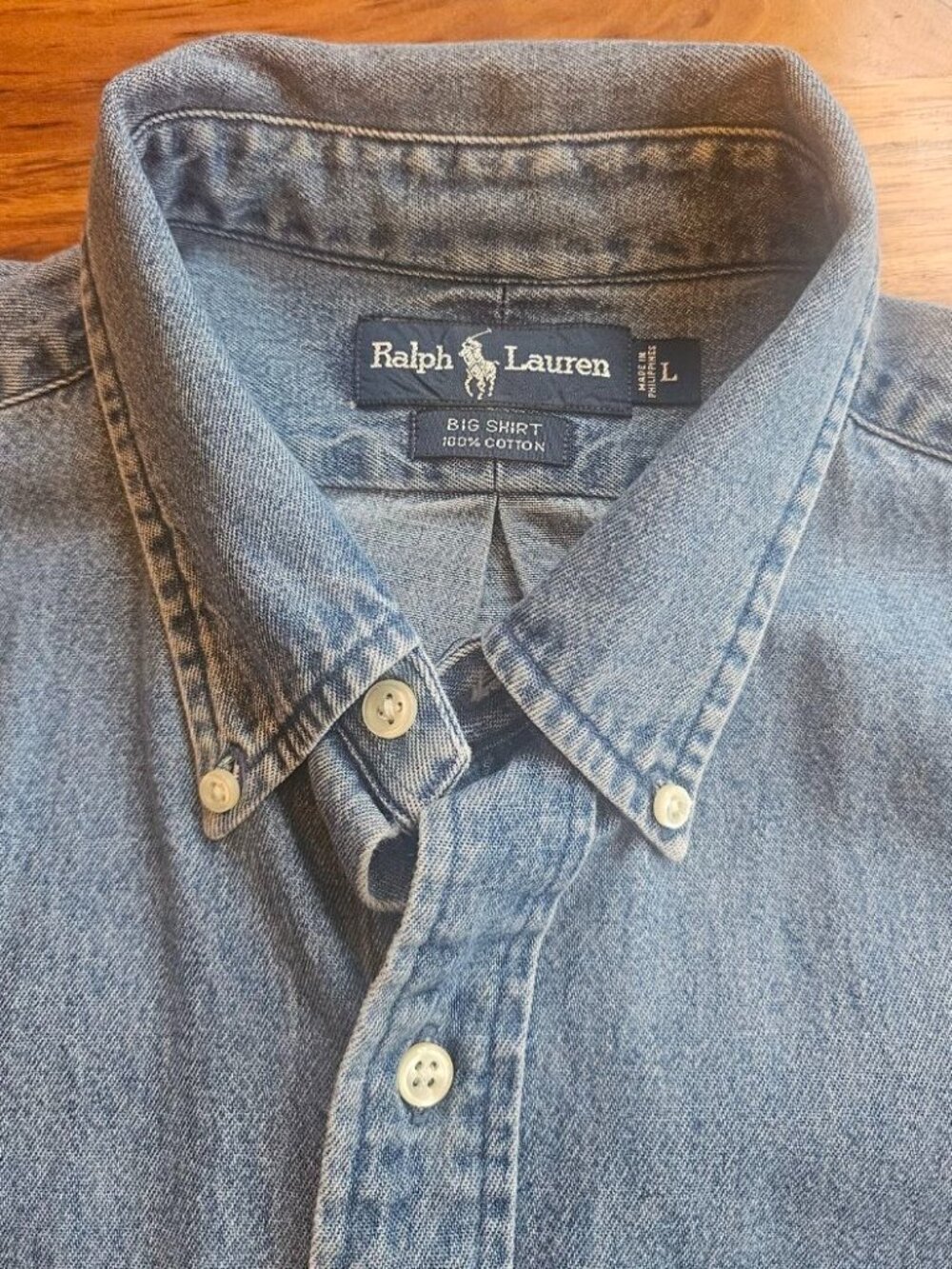 Ralph Lauren Polo Long Sleeve Button Down Shirt - Denim Jean Size US Mens L